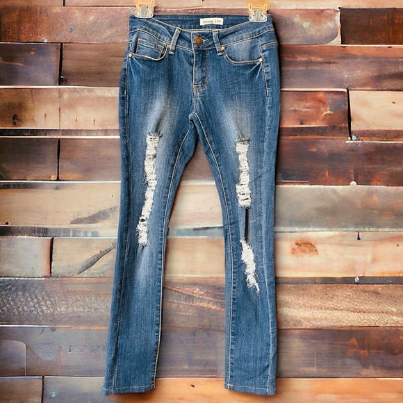 Denim 4 Us Distressed Medium Wash Skinny Jeans | Size 1 | - Picture 4 of 11